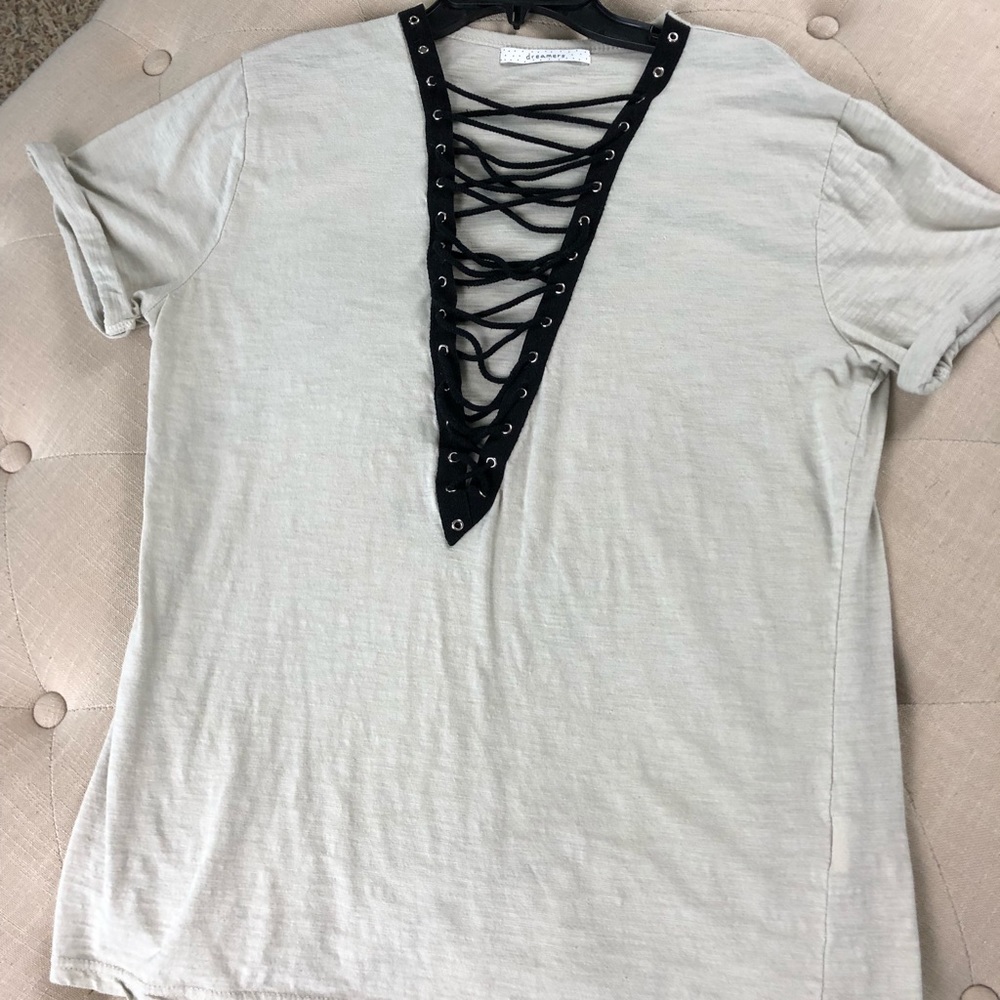 Off white grayish lace up oversized shirt